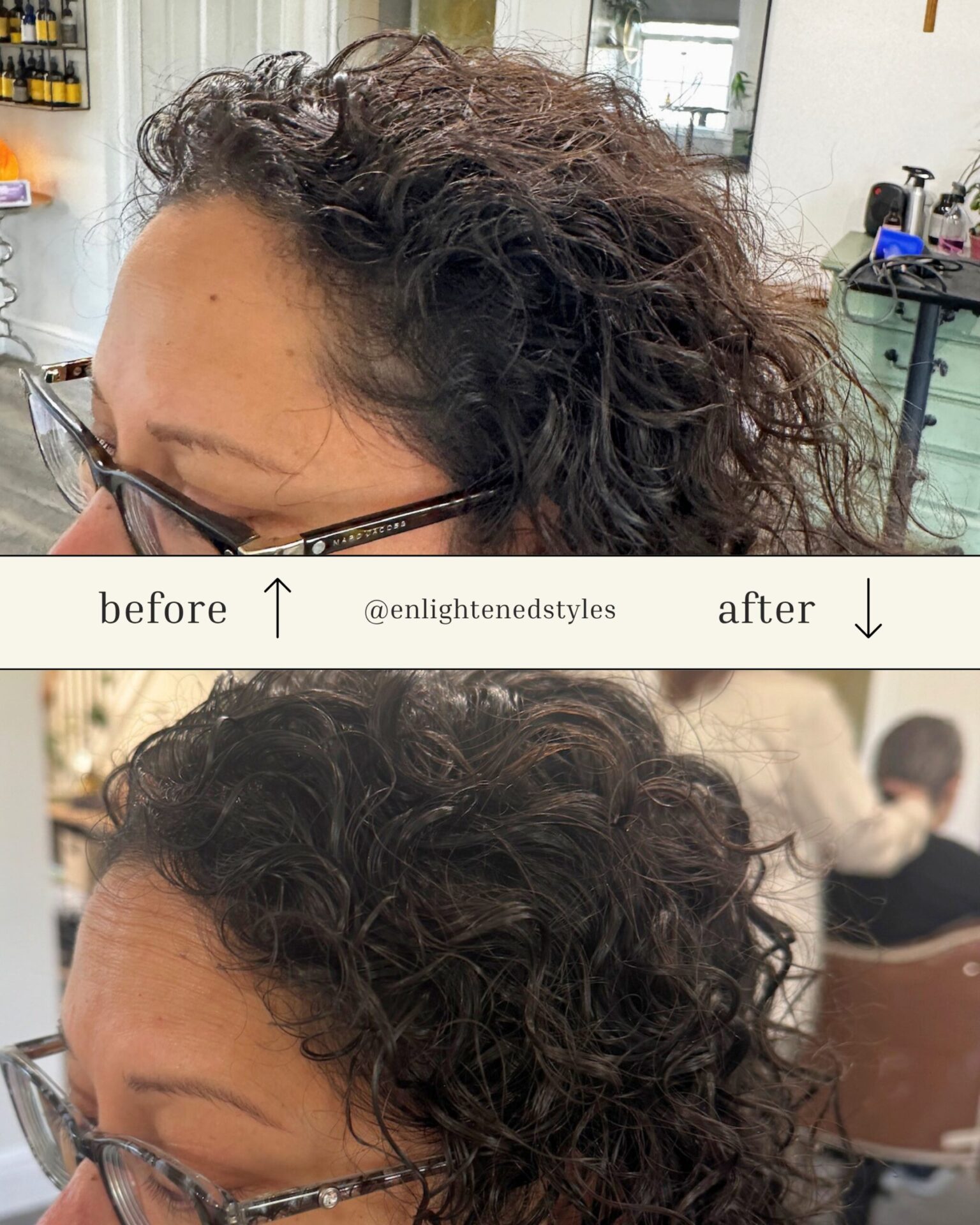 Before and after holistic hair loss treatment at Enlightened Styles, fuller density at the hairline